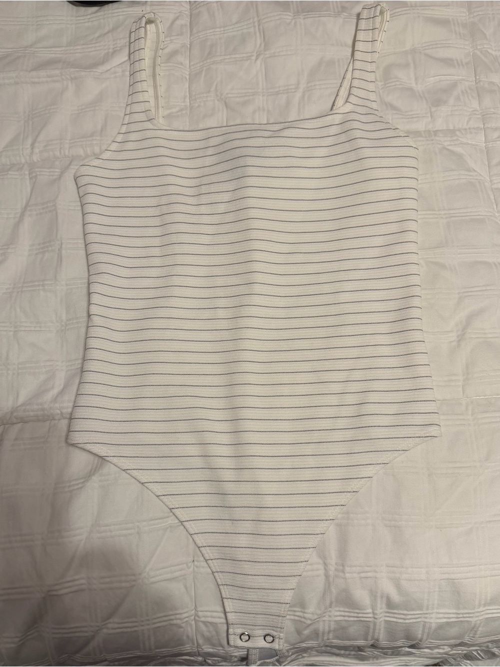 Express White Bodysuit with Thin Black Stripes
